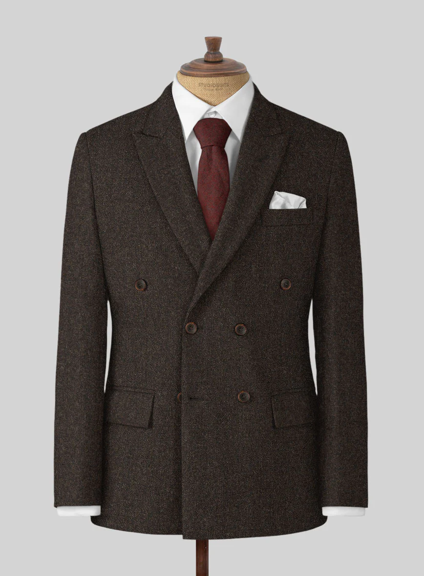 Naples Dark Brown Tweed Double Breasted Suit - Image 2