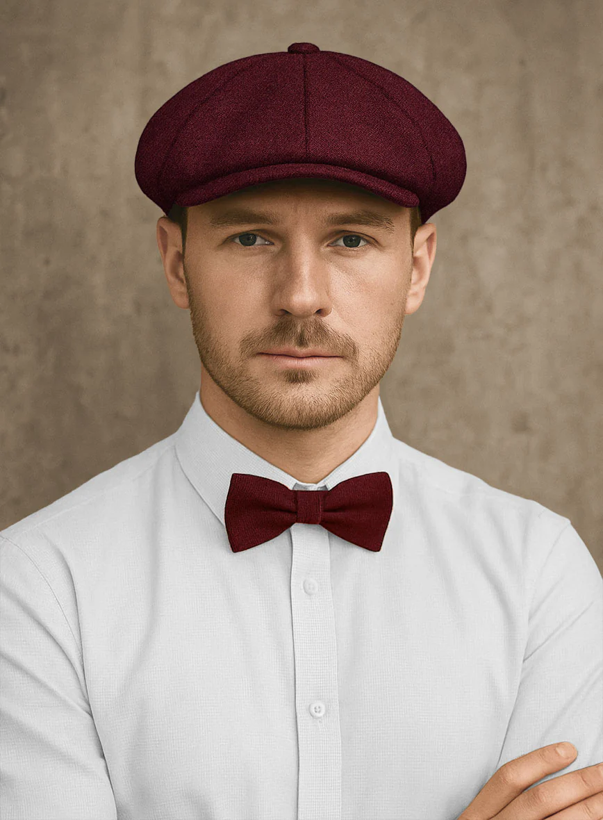 Naples Dark Scarlet Tweed Newsboy Cap - Image 2