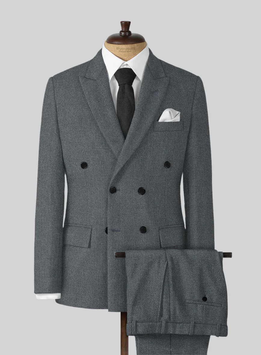 Naples Gray Tweed Double Breasted Suit