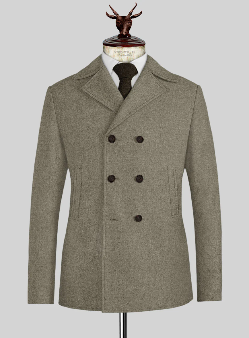 Naples Greige Tweed Pea Coat