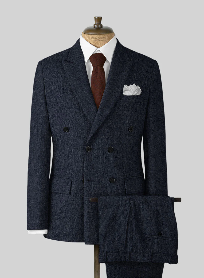 Naples Jet Blue Tweed Double Breasted Suit