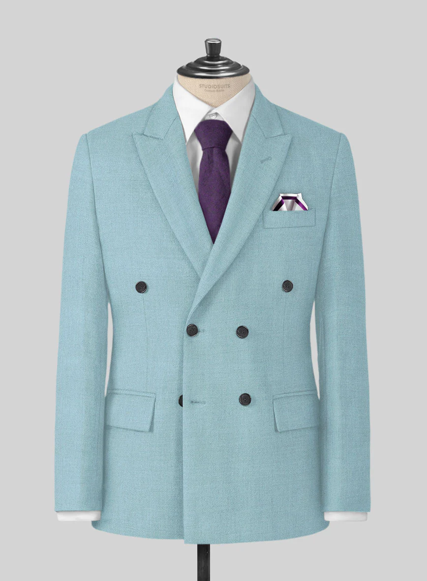 Naples Light Blue Tweed Double Breasted Jacket