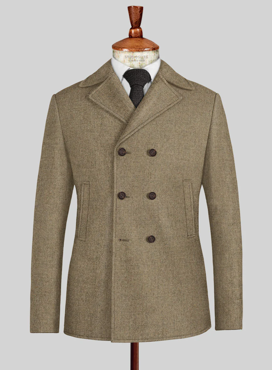Naples Melange Brown Tweed Pea Coat