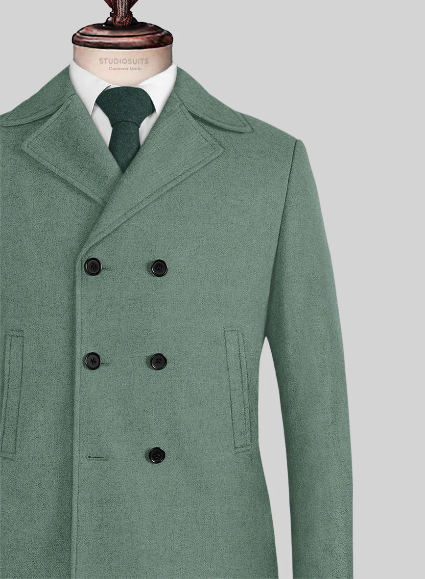 Naples Muted Green Tweed Pea Coat - Image 2