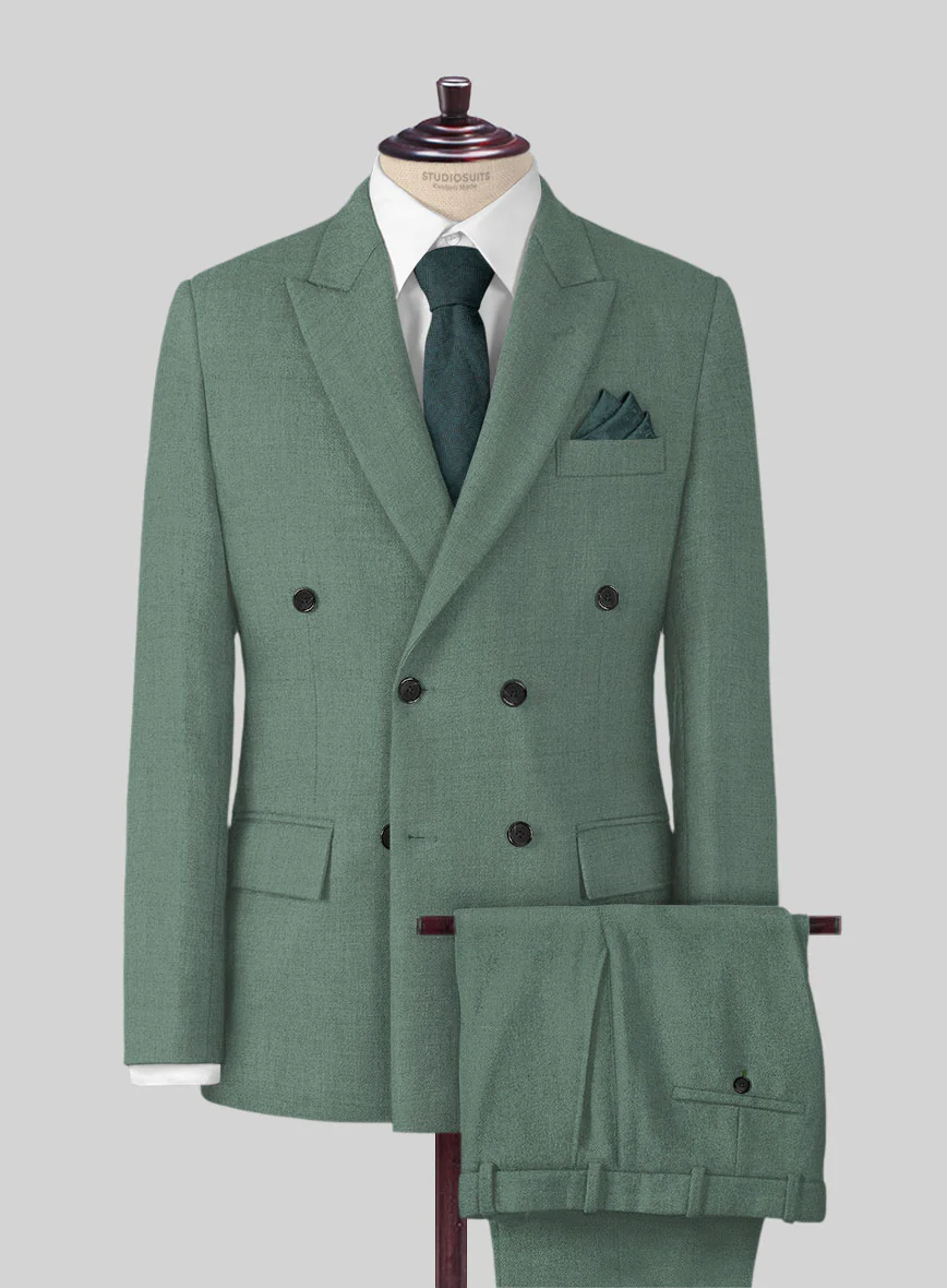 Naples Muted Green Tweed Double Breasted Suit