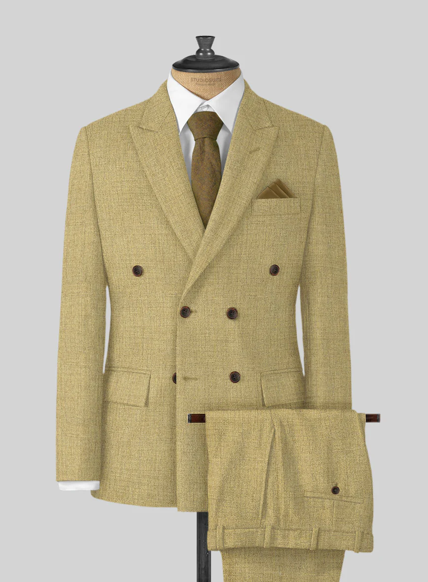 Naples Ochre Yellow Tweed Double Breasted Suit