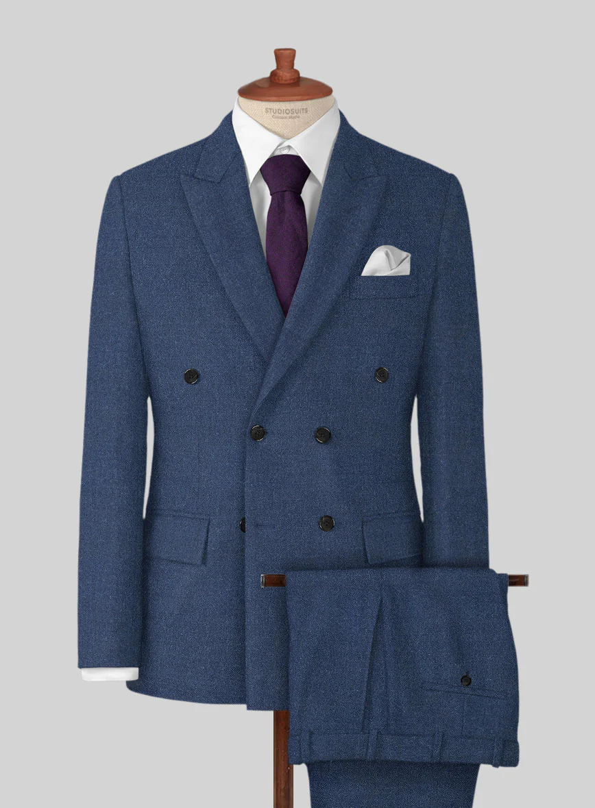 Naples Pacific Blue Tweed Double Breasted Suit