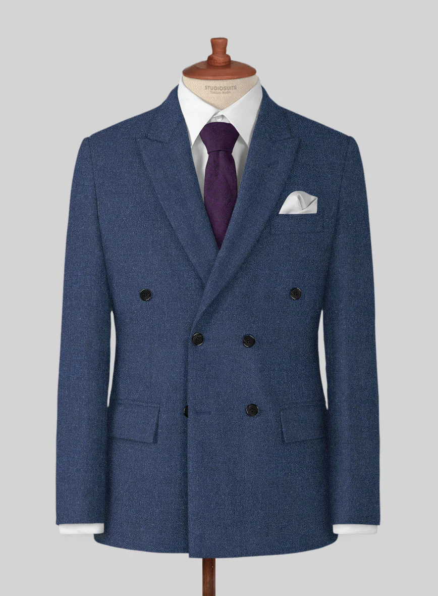 Naples Pacific Blue Tweed Double Breasted Suit - Image 2
