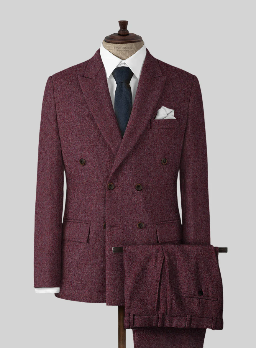 Naples Ramey Wine Tweed Double Breasted Suit