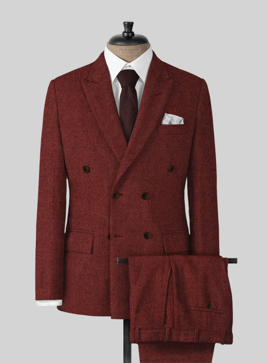 Naples Raw Red Tweed Double Breasted Suit
