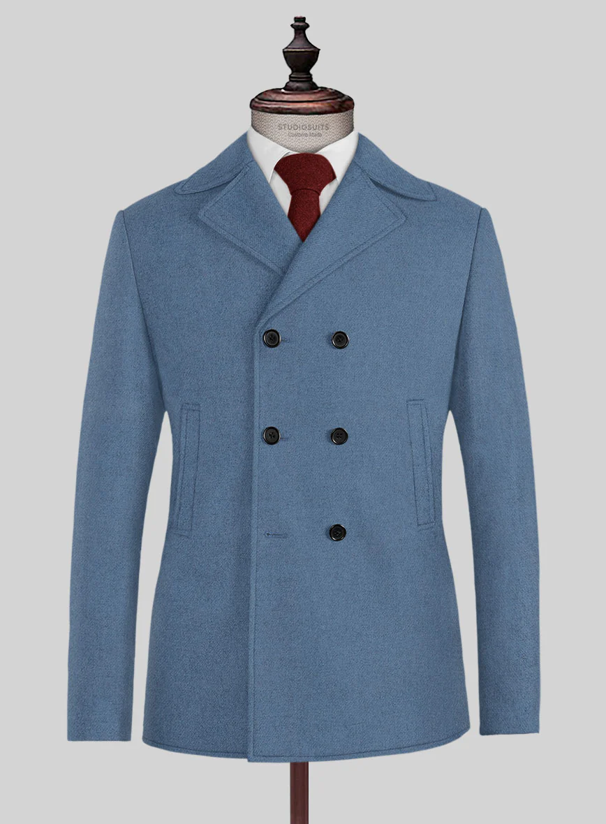 Naples Retro Blue Tweed Pea Coat
