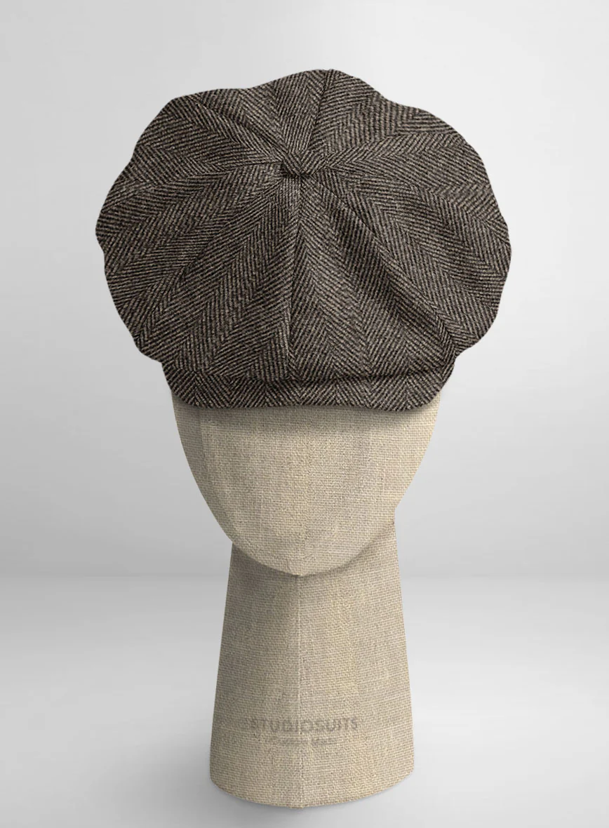 Naples Wide Herringbone Brown Tweed Newsboy Cap