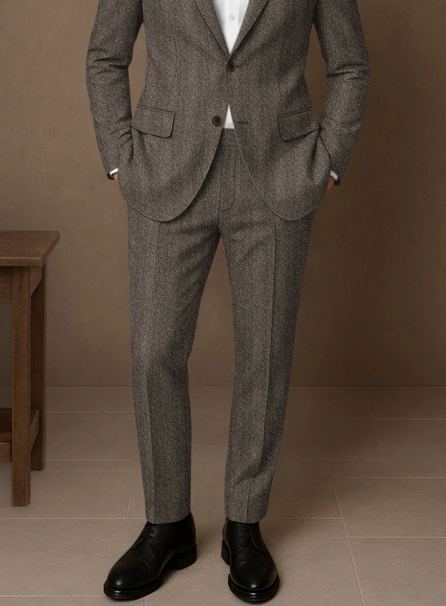 Naples Wide Herringbone Brown Tweed Suit - Image 5