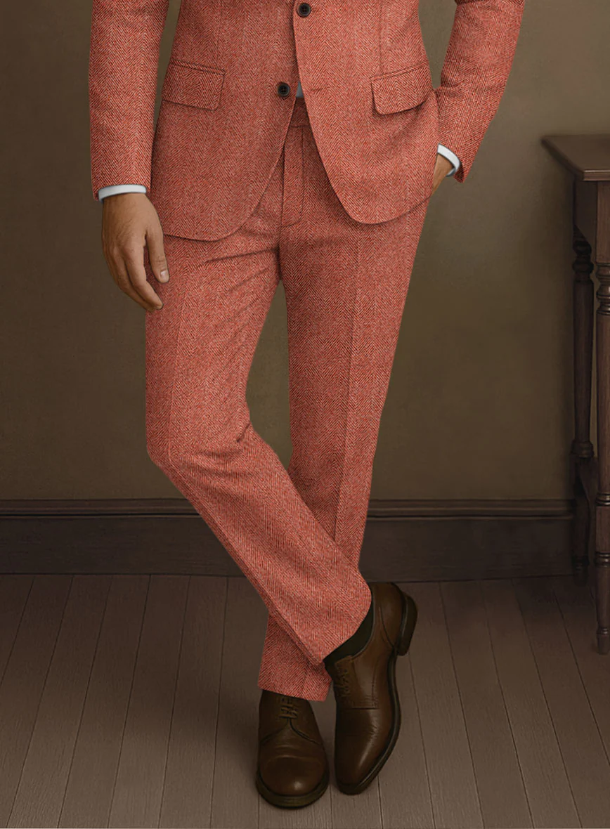 Naples Wide Herringbone Caramine Pink Tweed Pants - Image 2