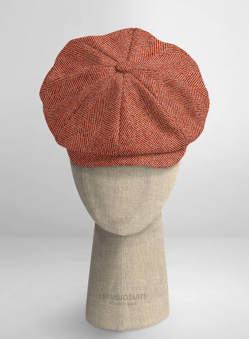 Naples Wide Herringbone Carmine Pink Tweed Newsboy Cap