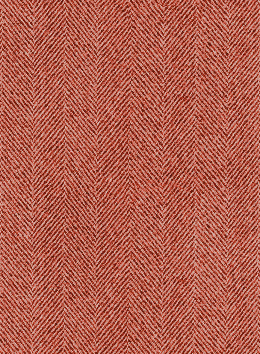 Naples Wide Herringbone Carmine Pink Tweed Pea Coat - Image 3