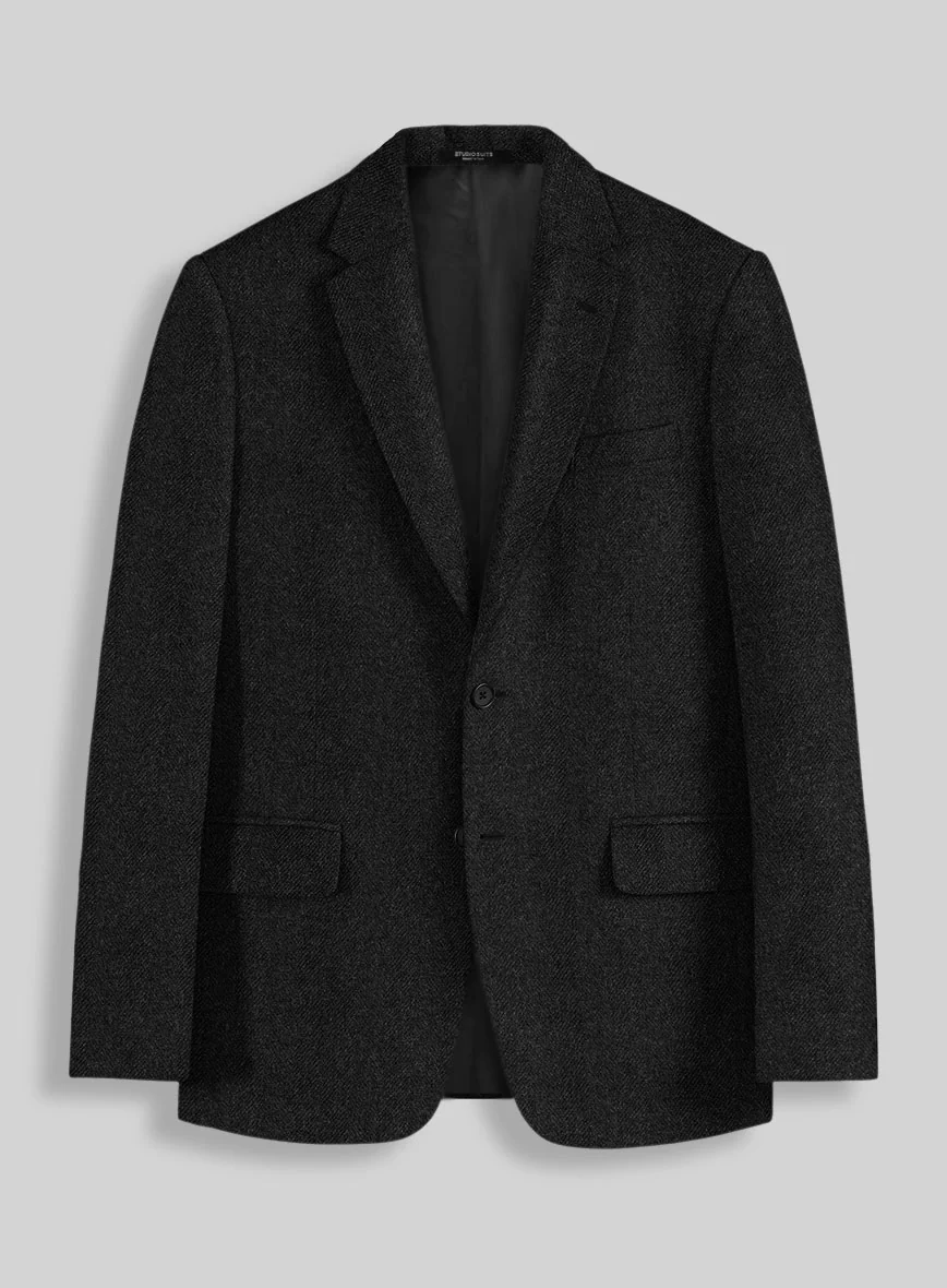 Naples Wide Herringbone Charcoal Tweed Suit - Image 2