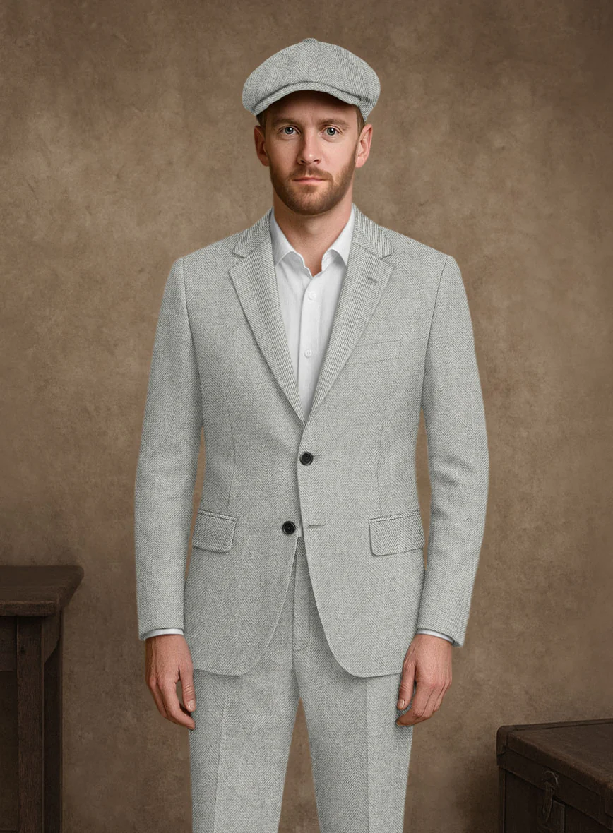 Naples Wide Herringbone Light Gray Tweed Jacket - Image 2