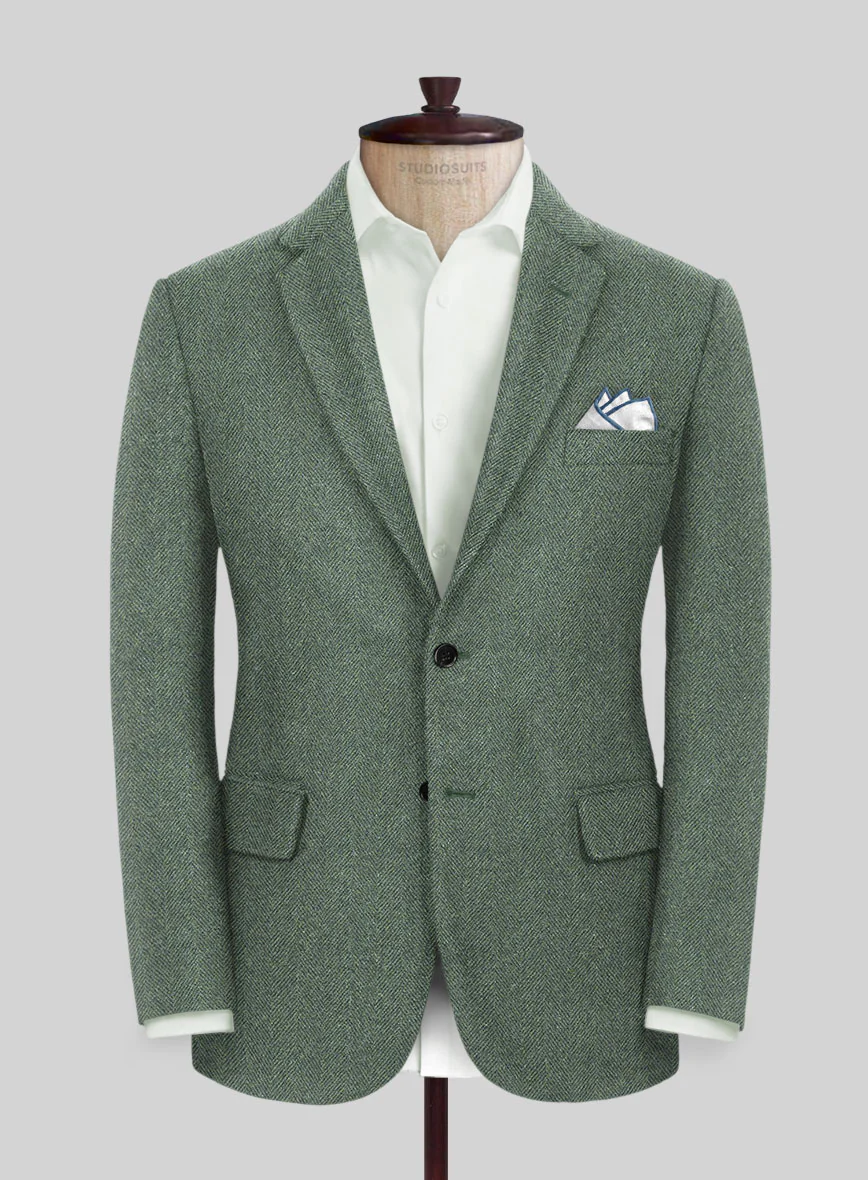 Naples Wide Herringbone Sage Green Tweed Jacket