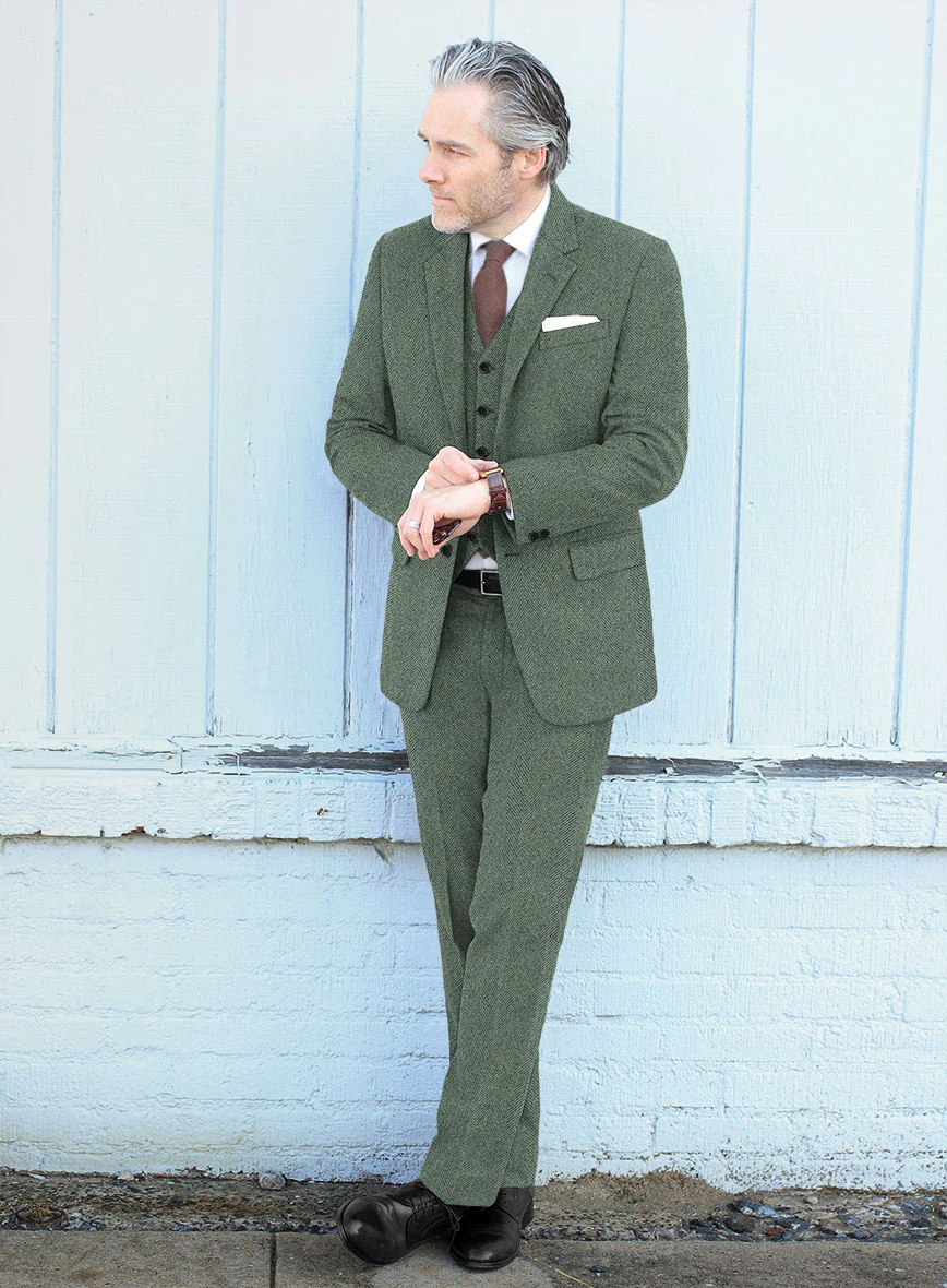 Naples Wide Herringbone Sage Green Tweed Suit - Image 2