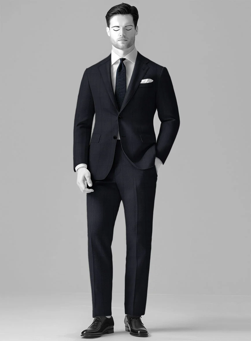 Napolean Artici Windowpane Blue Wool Suit