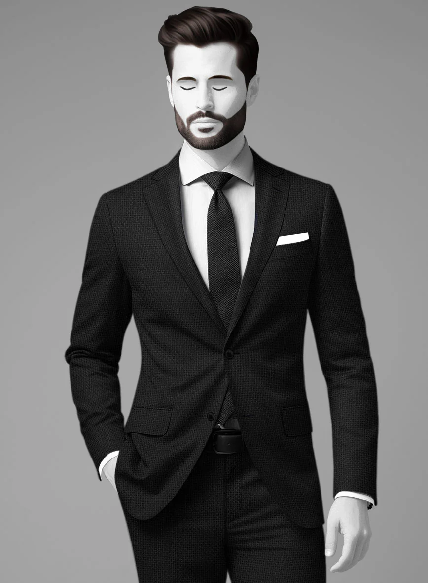 Napolean Basket Weave Black Wool Suit - Image 3