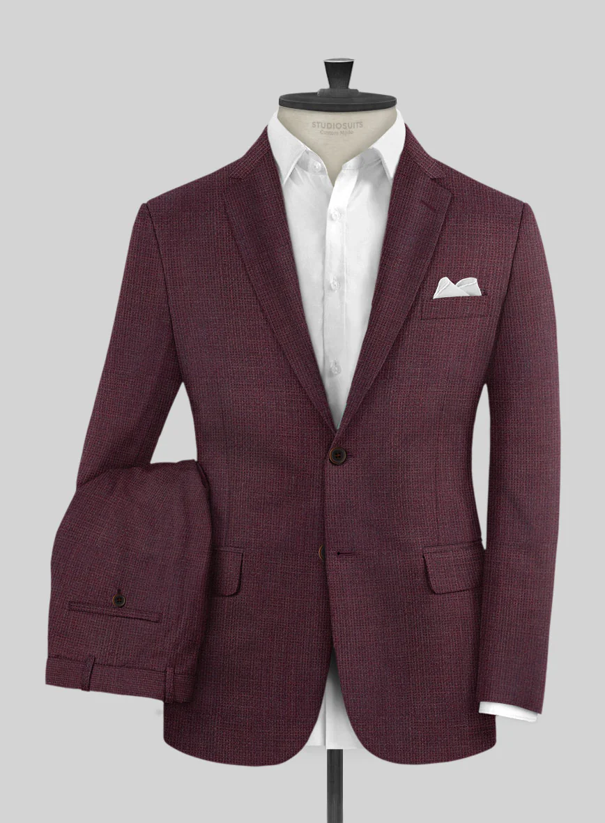 Napolean Basket Weave Wine Wool Suit - Image 2