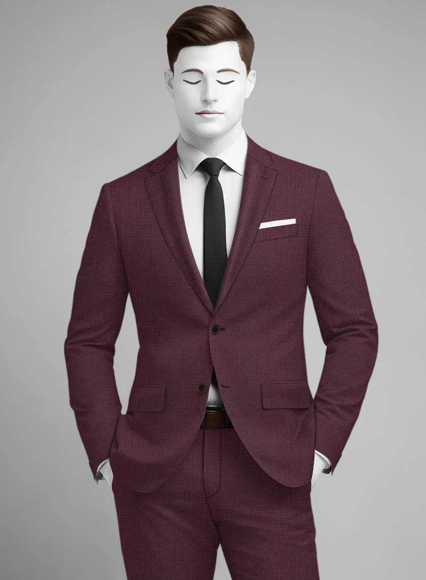 Napolean Basket Weave Wine Wool Suit - Image 4