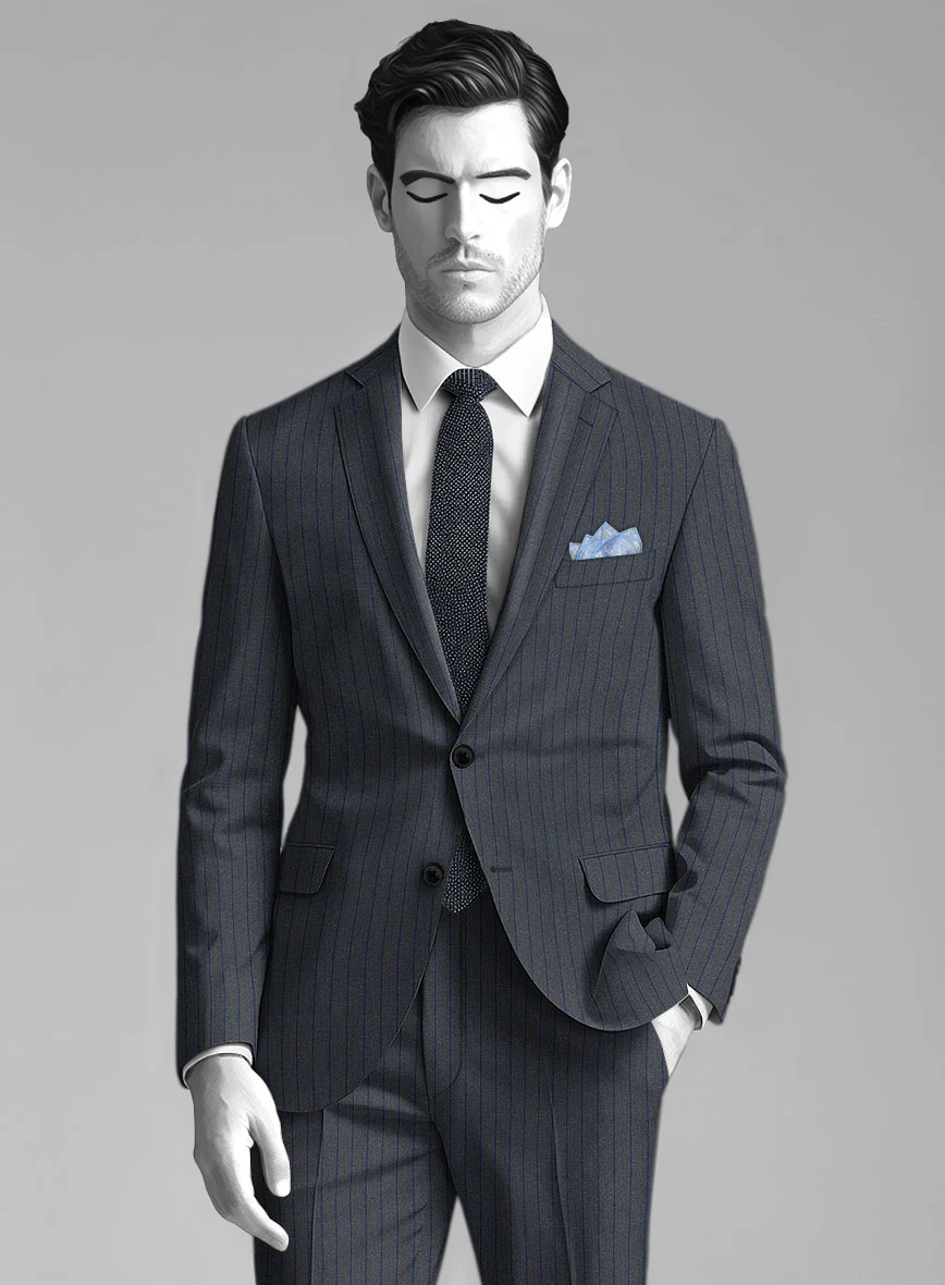 Napolean Calipso Stripe Blue Wool Suit - Image 3