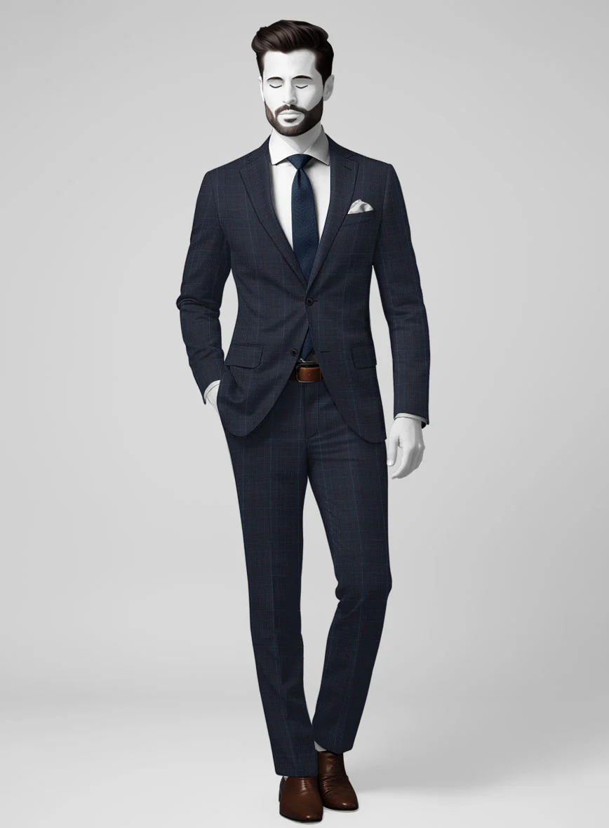 Napolean Canzo Glen Dark Blue Wool Suit