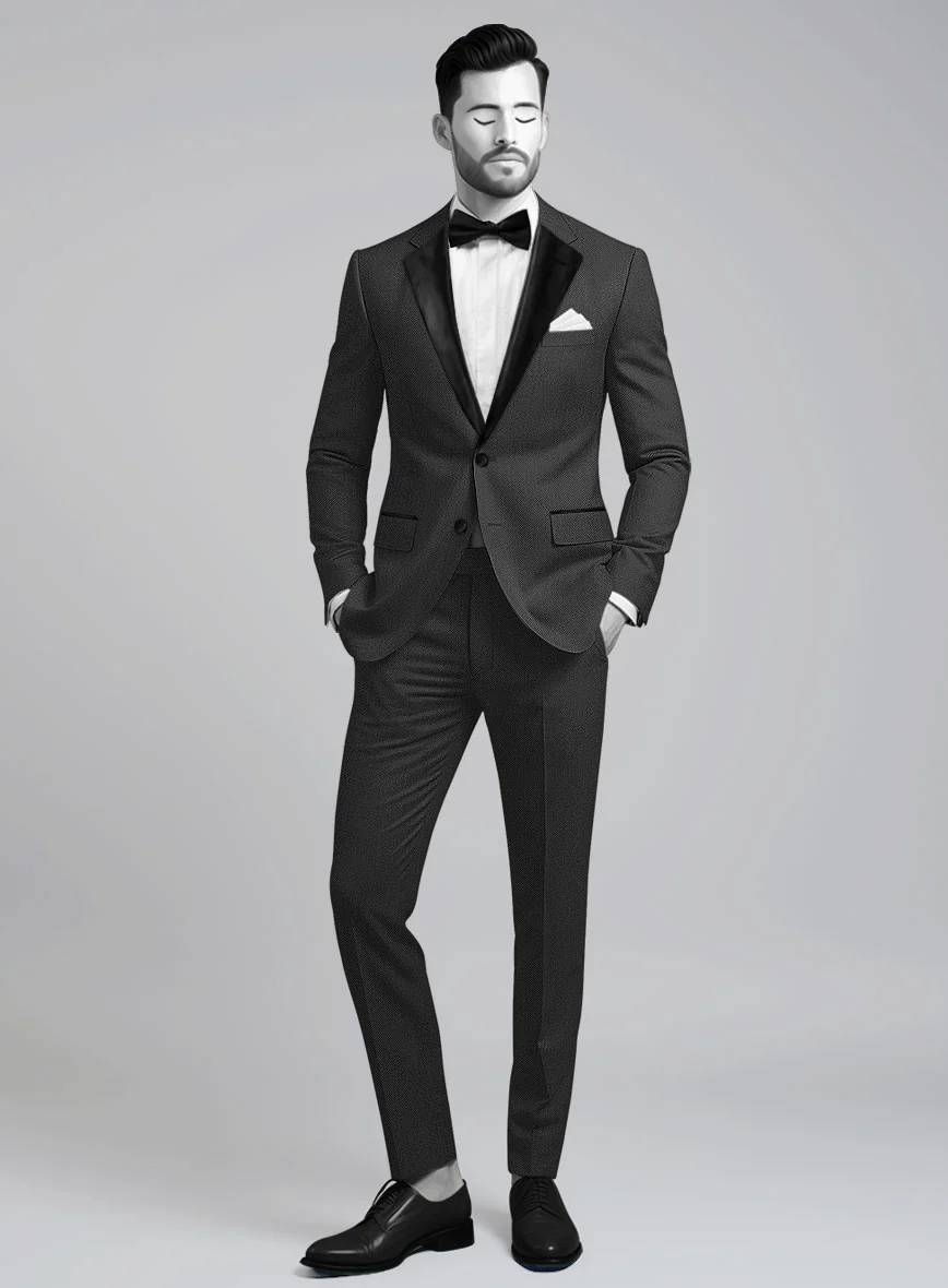 Napolean Cavalry Twill Charcoal Wool Tuxedo Suit - Image 2