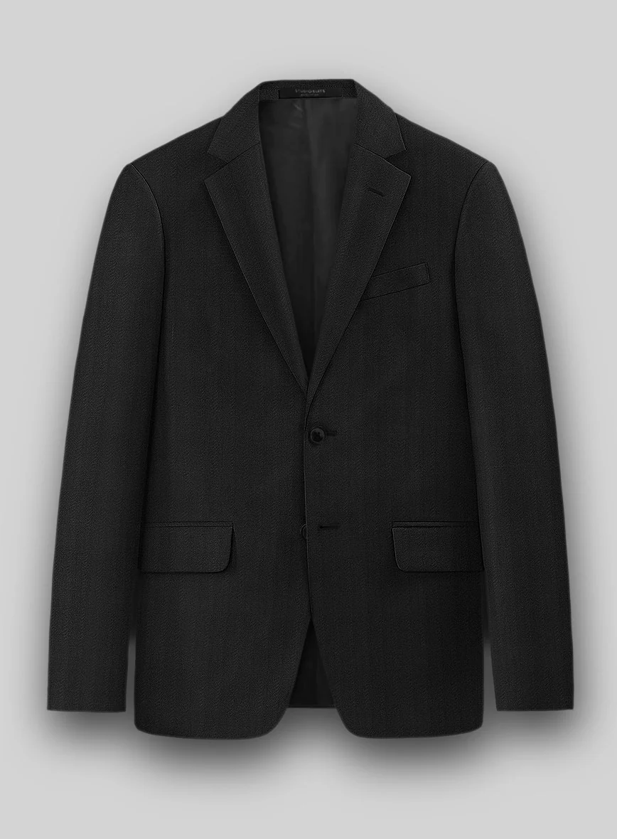 Napolean Curve Black Herringbone Wool Suit - Image 3