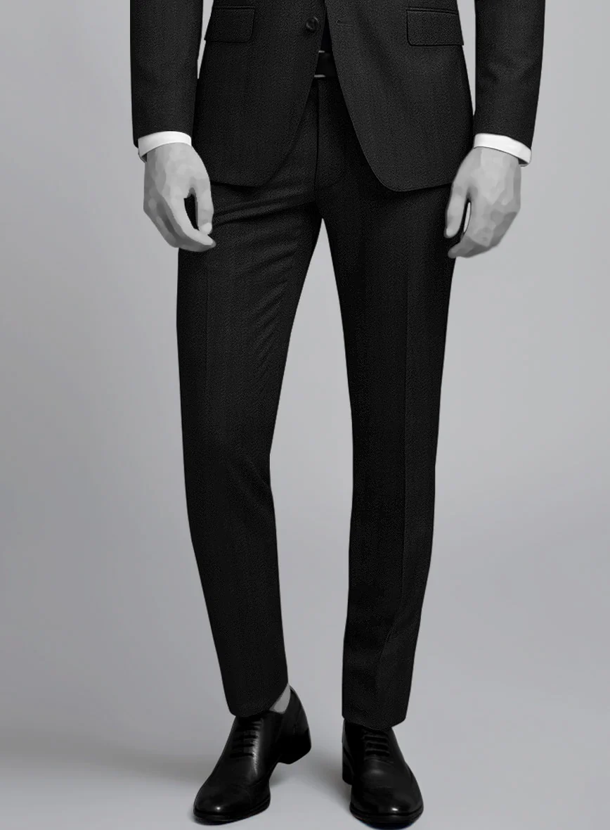 Napolean Curve Black Herringbone Wool Suit - Image 6