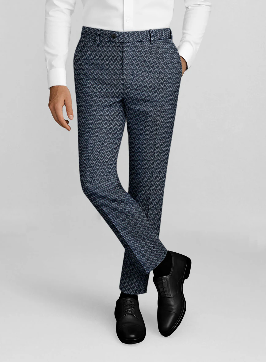 Napolean Dalmoro Chevron Weave Blue Wool Pants