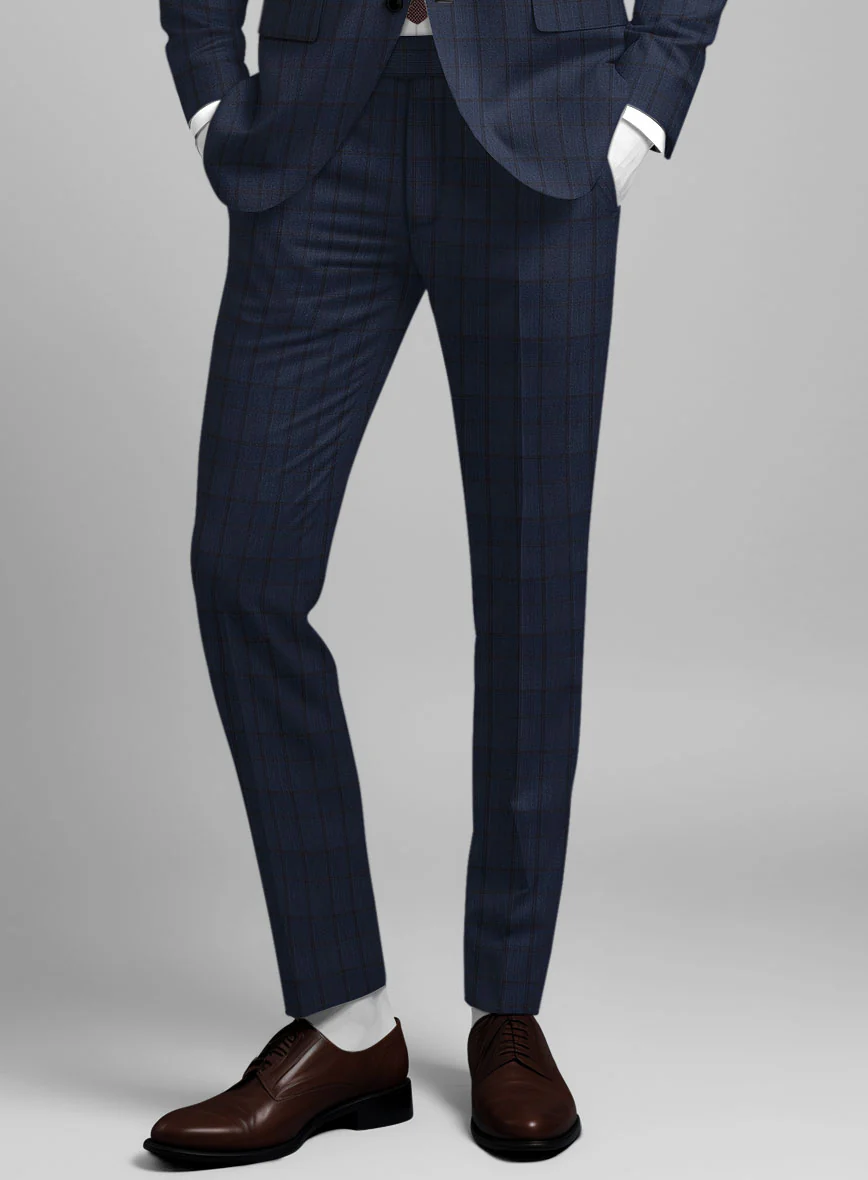 Napolean Eladio Check Royal Blue Wool Pants - Image 2