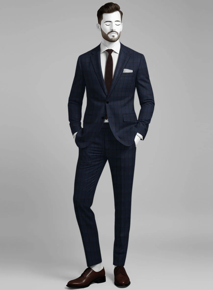 Napolean Elodio Check Royal Blue Wool Suit