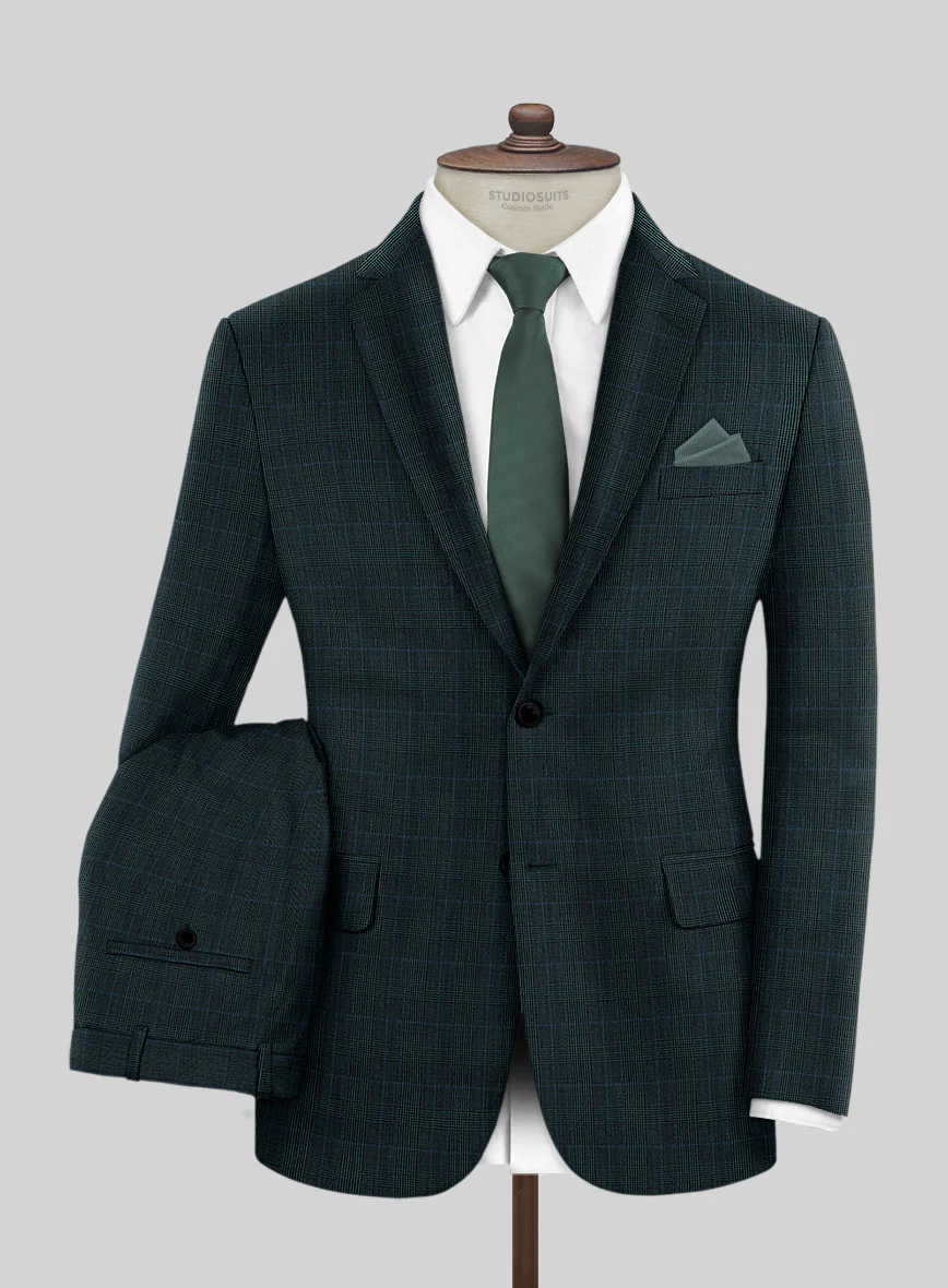 Napolean Esso Tartan Teal Blue Wool Suit - Image 2
