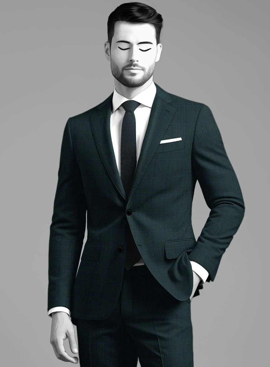 Napolean Esso Tartan Teal Blue Wool Suit - Image 3