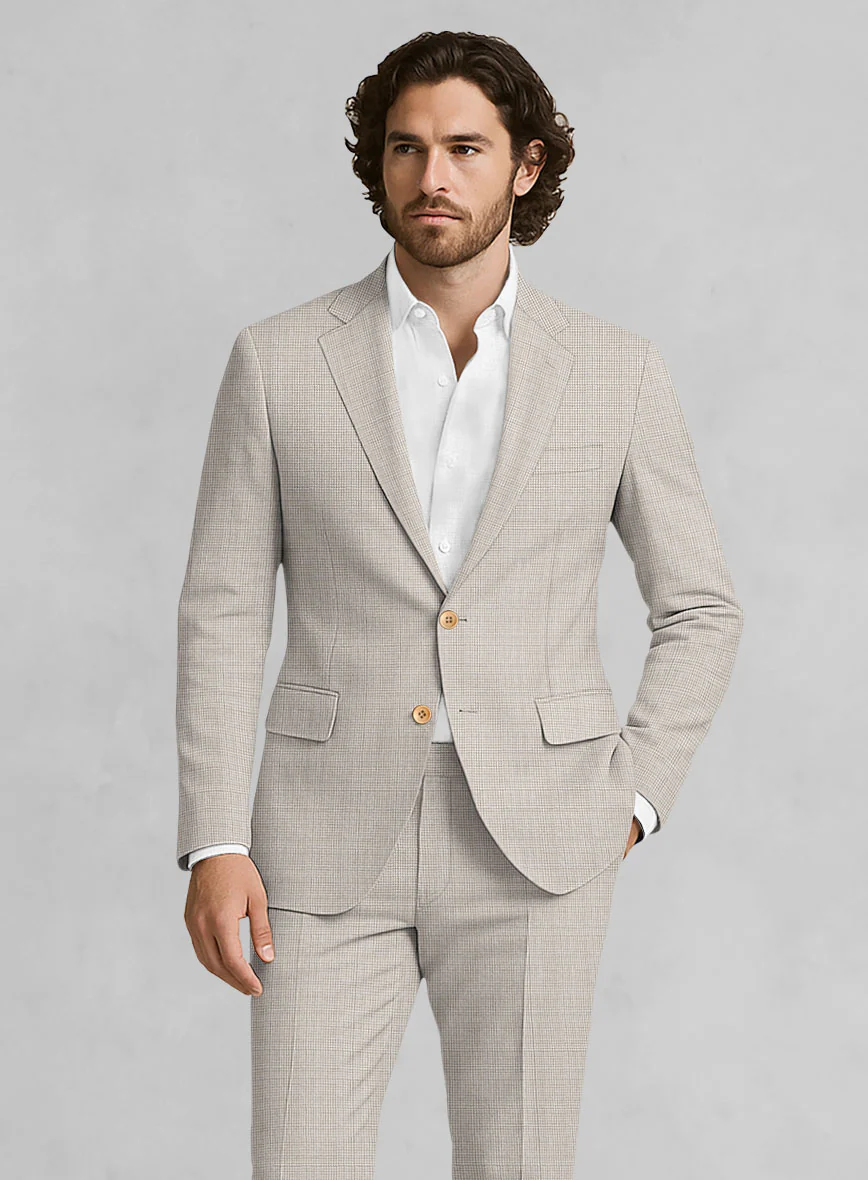 Napolean Fioran Microcheck Beige Wool Jacket - Image 2