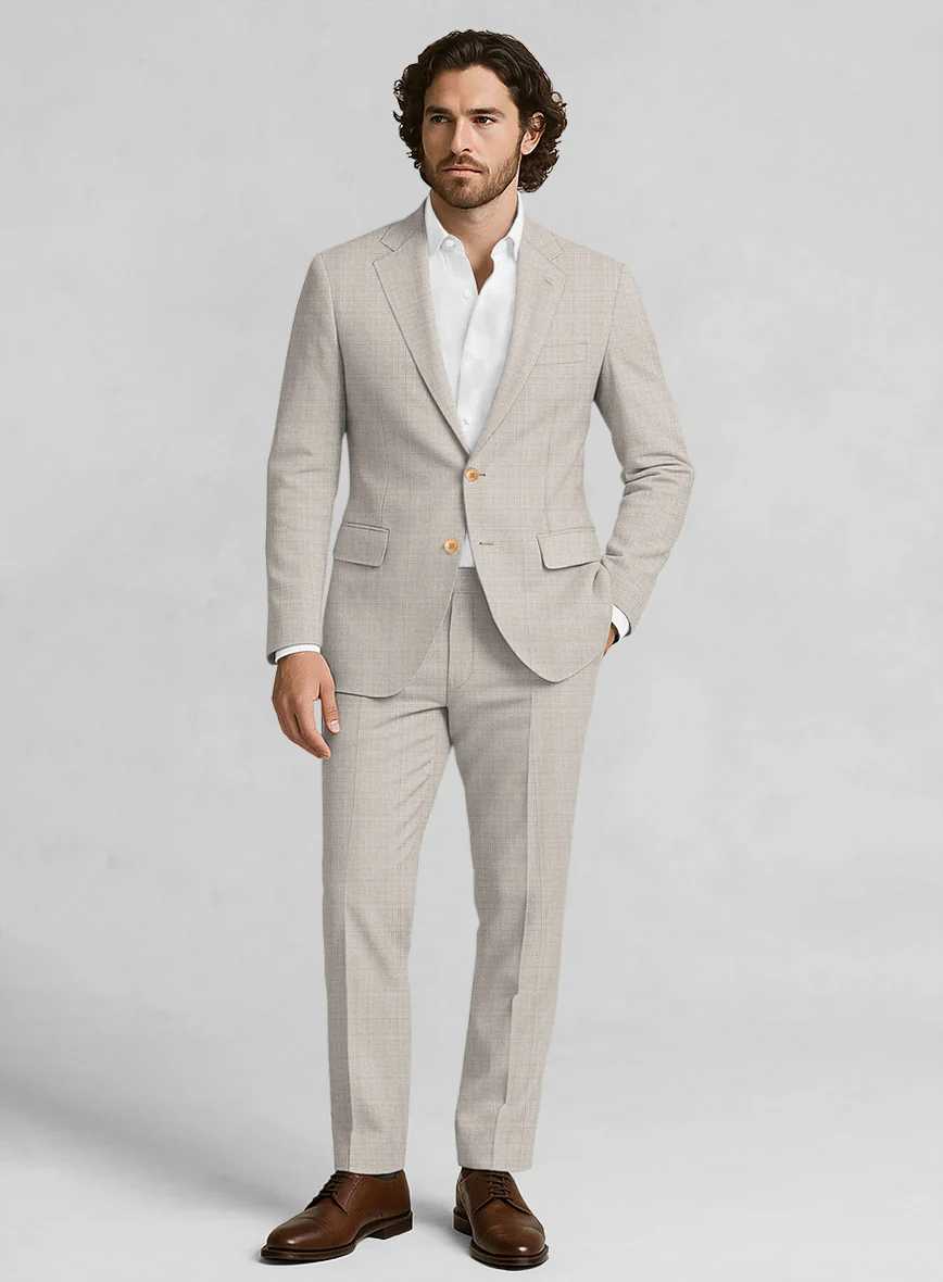 Napolean Fioran Microcheck Beige Wool Suit - Image 6