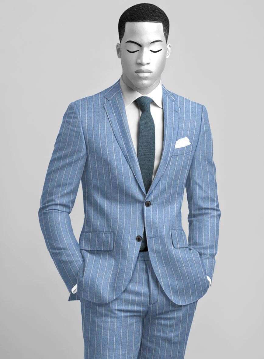 Napolean Gavino Stripe Light Blue Wool Jacket - Image 2