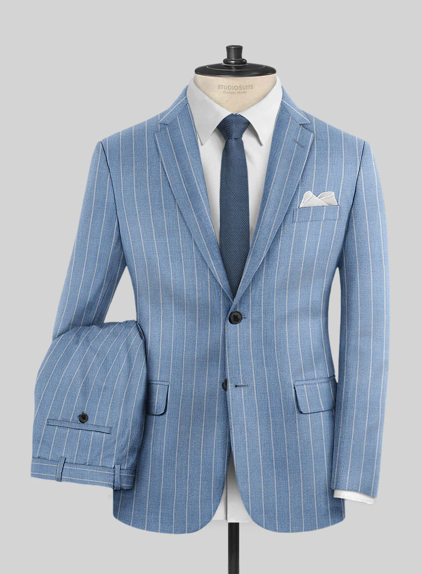 Napolean Gavino Stripe Light Blue Wool Suit - Image 2