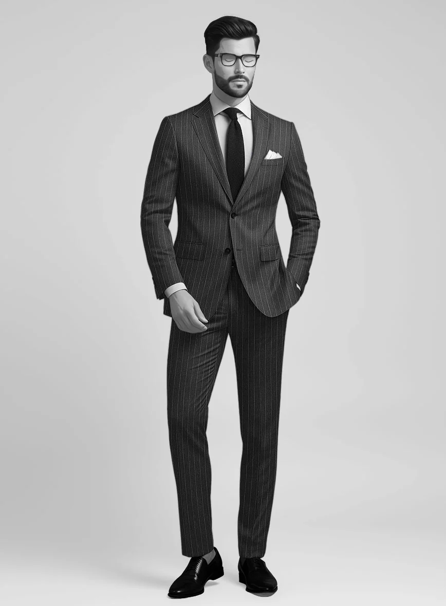 Napolean Genova Stripe Charcoal Wool Suit