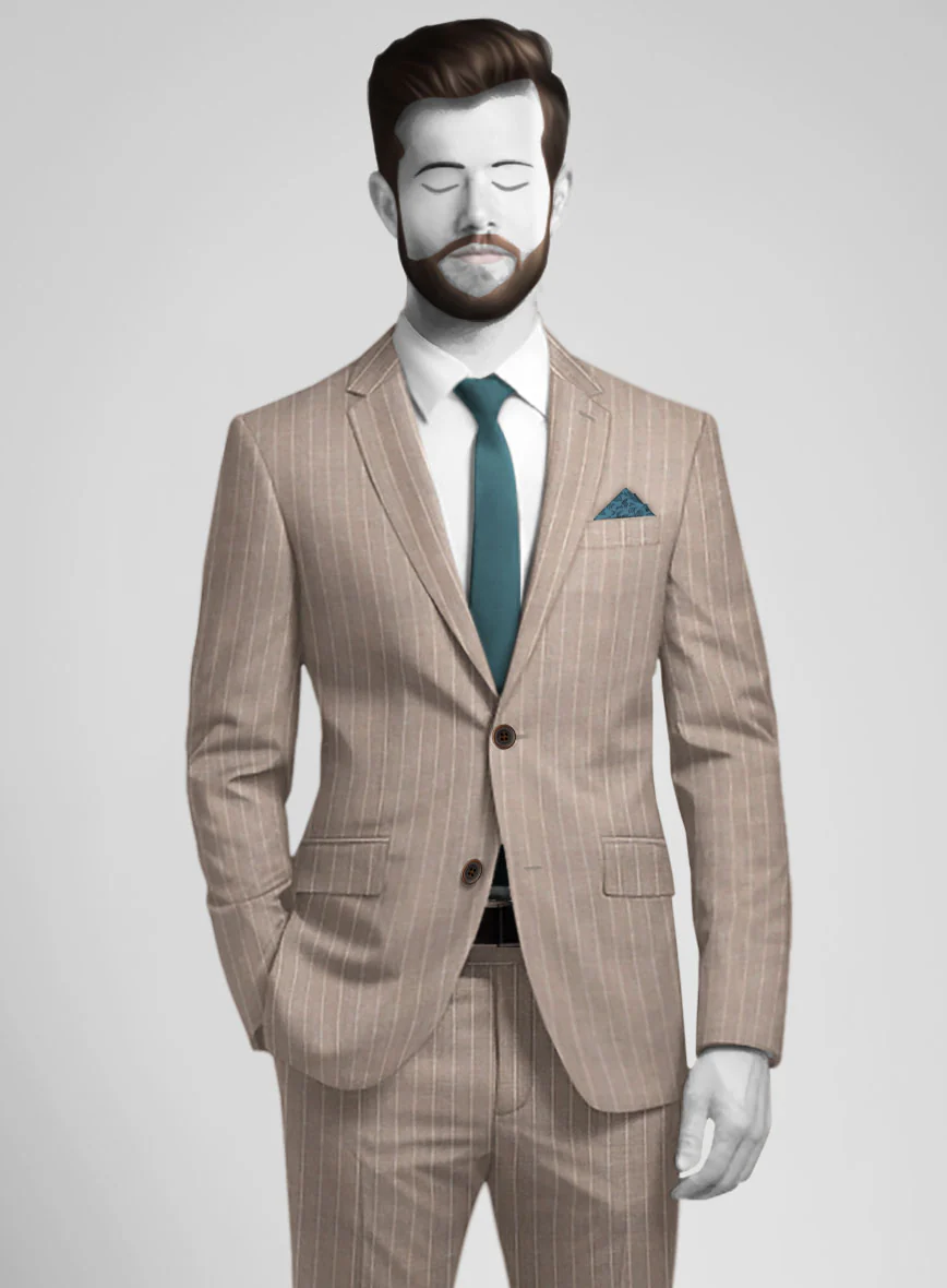 Napolean Genova Stripe Dark Beige Wool Suit - Image 3