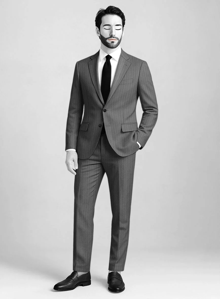 Napolean Gray Herringbone Wool Suit