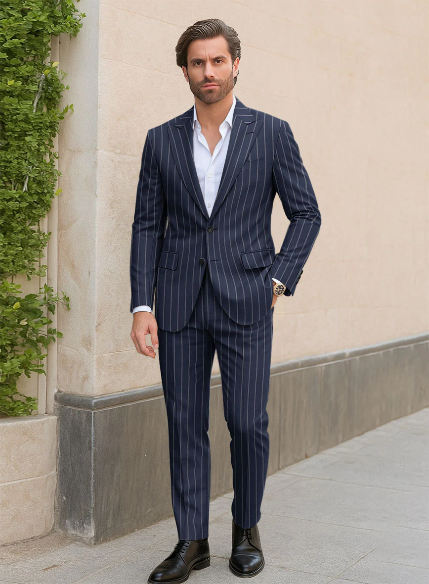 Napolean Ikel Stripe Space Blue Wool Suit