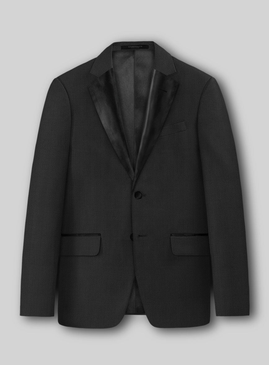 Napolean Imperial Black Herringbone Wool Tuxedo Jacket