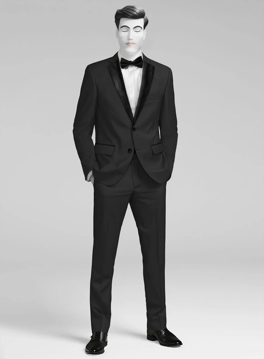 Napolean Imperial Black Herringbone Wool Tuxedo Suit - Image 2