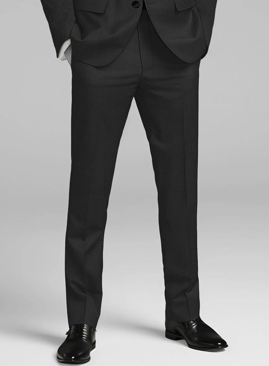 Napolean Imperial Black Herringbone Wool Tuxedo Suit - Image 6