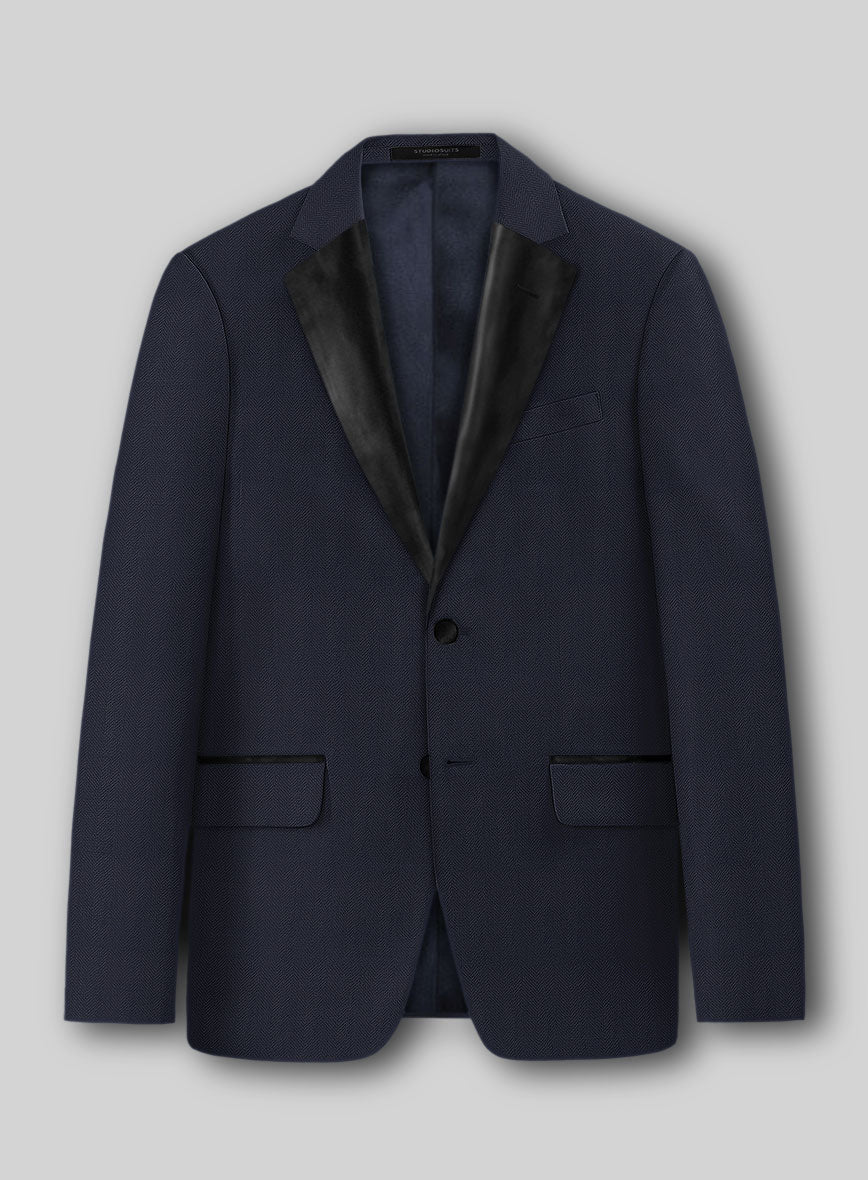 Napolean Imperial Blue Herringbone Wool Tuxedo Jacket